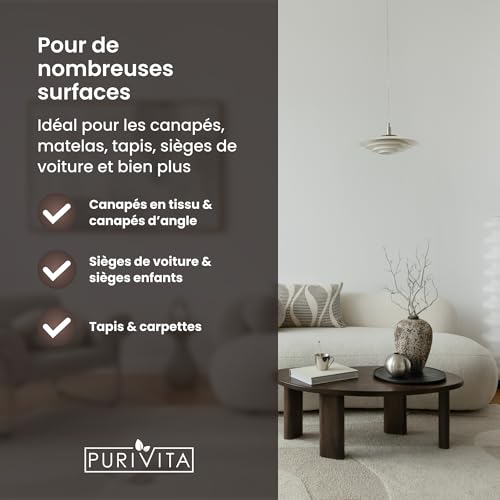  PURIVITA® Nettoyant Tissus d’Ameublement [750ML] - Maison & Sièges de Voiture - Détachant Puissant pour Canapés, Matela