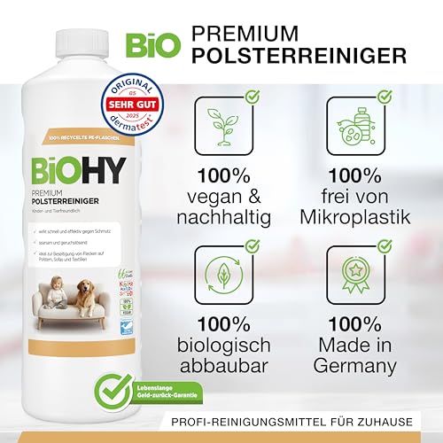 BiOHY Nettoyant Premium pour Tapis, Canapés & Meubles Rembourrés - Détachant Désodorisant Concentré 1L