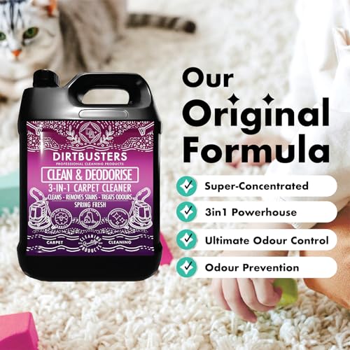 Dirtbusters Nettoyant Désodorisant Professionnel 3 en 1 5L - Neutraliseur d’Odeur, Parfum Printemps Frais pour Tapis et 