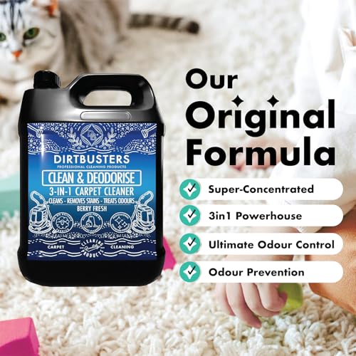 Nettoyant et Déodorant Professionnel Dirtbusters 3 en 1 pour Tapis - Parfum Baies Rouges - Shampooing Extraction - 5L