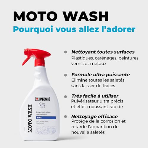 IPONE Nettoyant Moto Multisurface 1L - Formule Ultra Puissante sans Trace - Détartrage Rapide 2 Minutes - Effet Mousse I