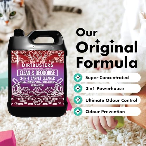 Nettoyant désodorisant pro Dirtbusters 3 en 1 pour tapis tissus - neutraliseur d'odeur, parfum à huiles essentielles, la