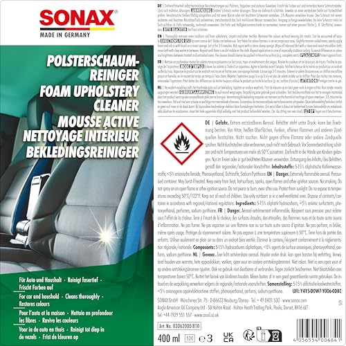 SONAX Mousse Nettoyage Profond 400 ml pour Tapis & Tissus | Nettoyage En Profondeur | Produit Eco-Friendly | Réf: 030620