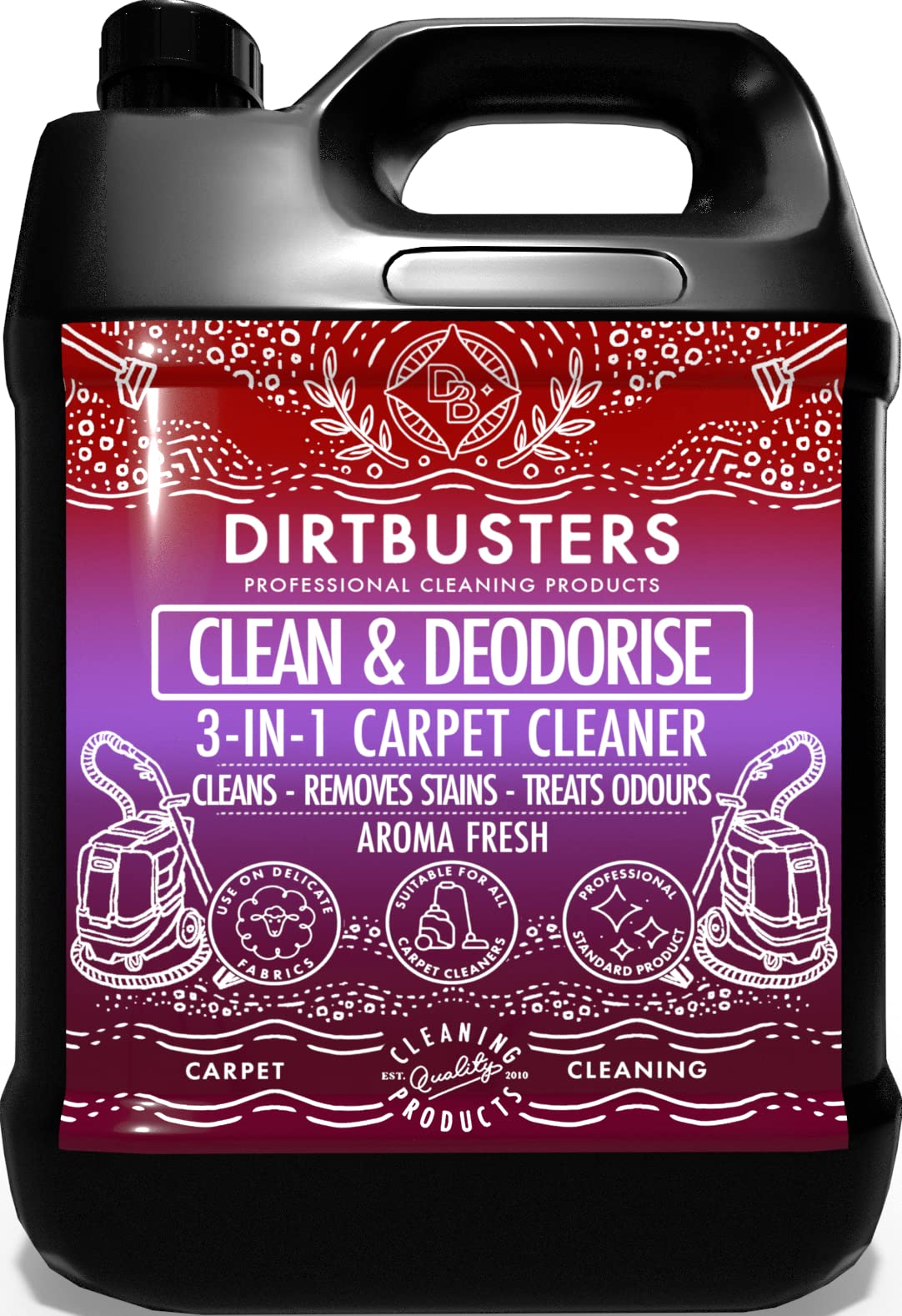 Nettoyant désodorisant pro Dirtbusters 3 en 1 pour tapis tissus - neutraliseur d'odeur, parfum à huiles essentielles, la