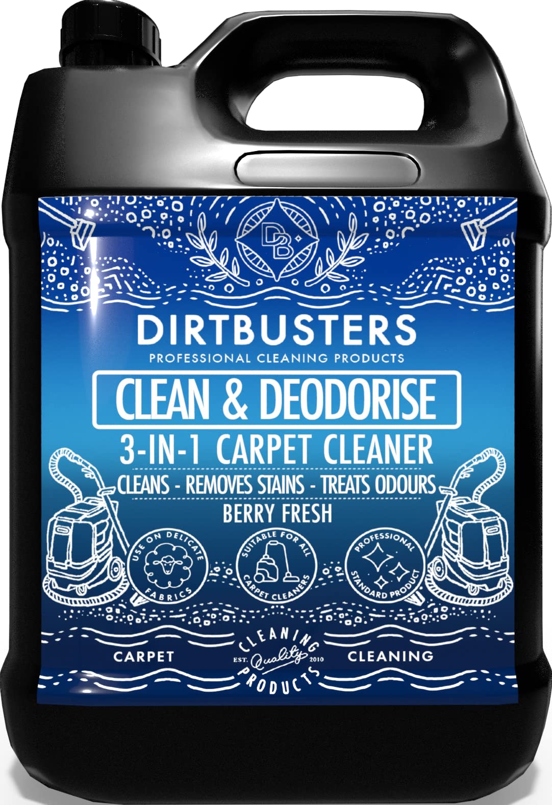 Nettoyant et Déodorant Professionnel Dirtbusters 3 en 1 pour Tapis - Parfum Baies Rouges - Shampooing Extraction - 5L