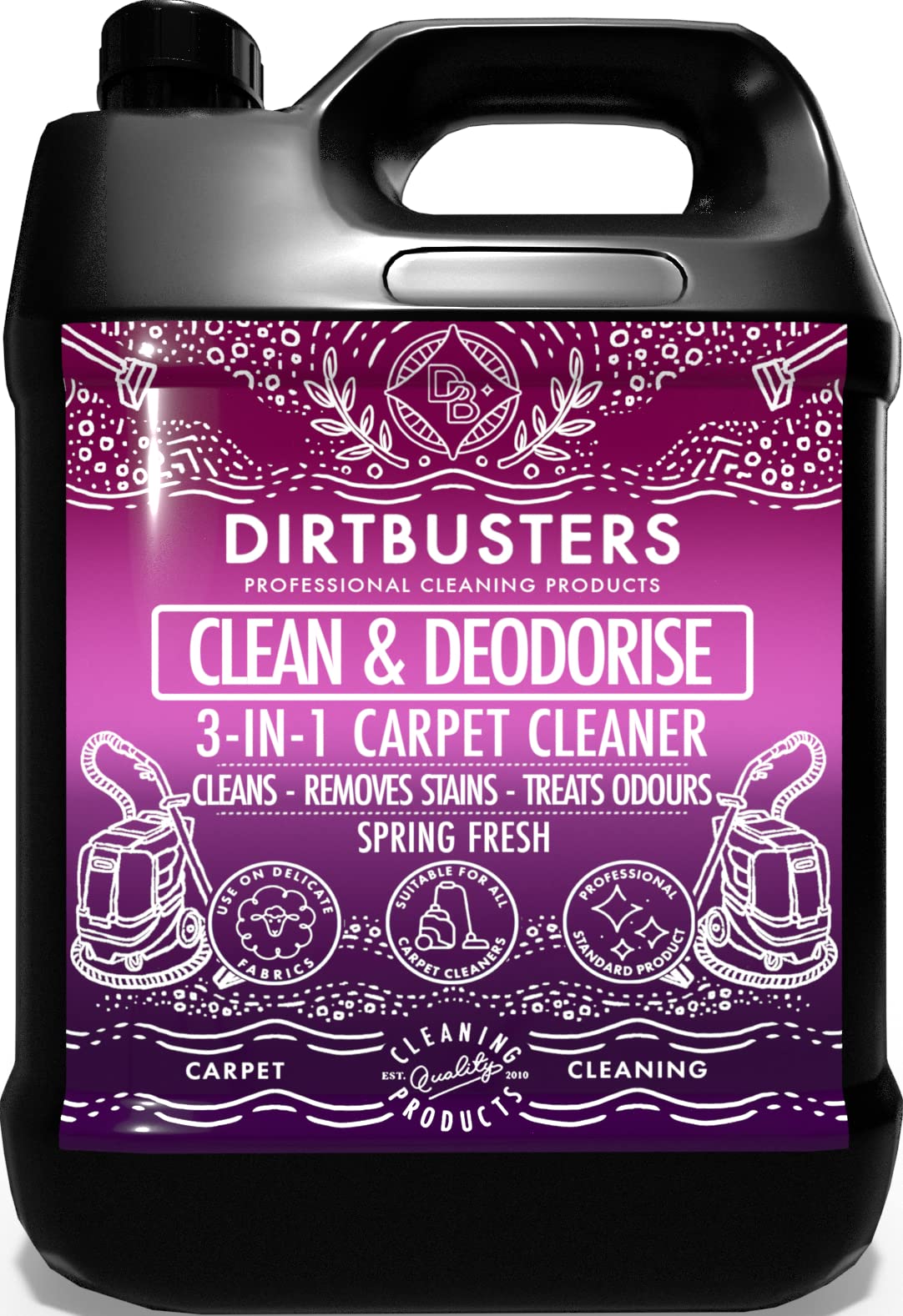 Dirtbusters Nettoyant Désodorisant Professionnel 3 en 1 5L - Neutraliseur d’Odeur, Parfum Printemps Frais pour Tapis et 